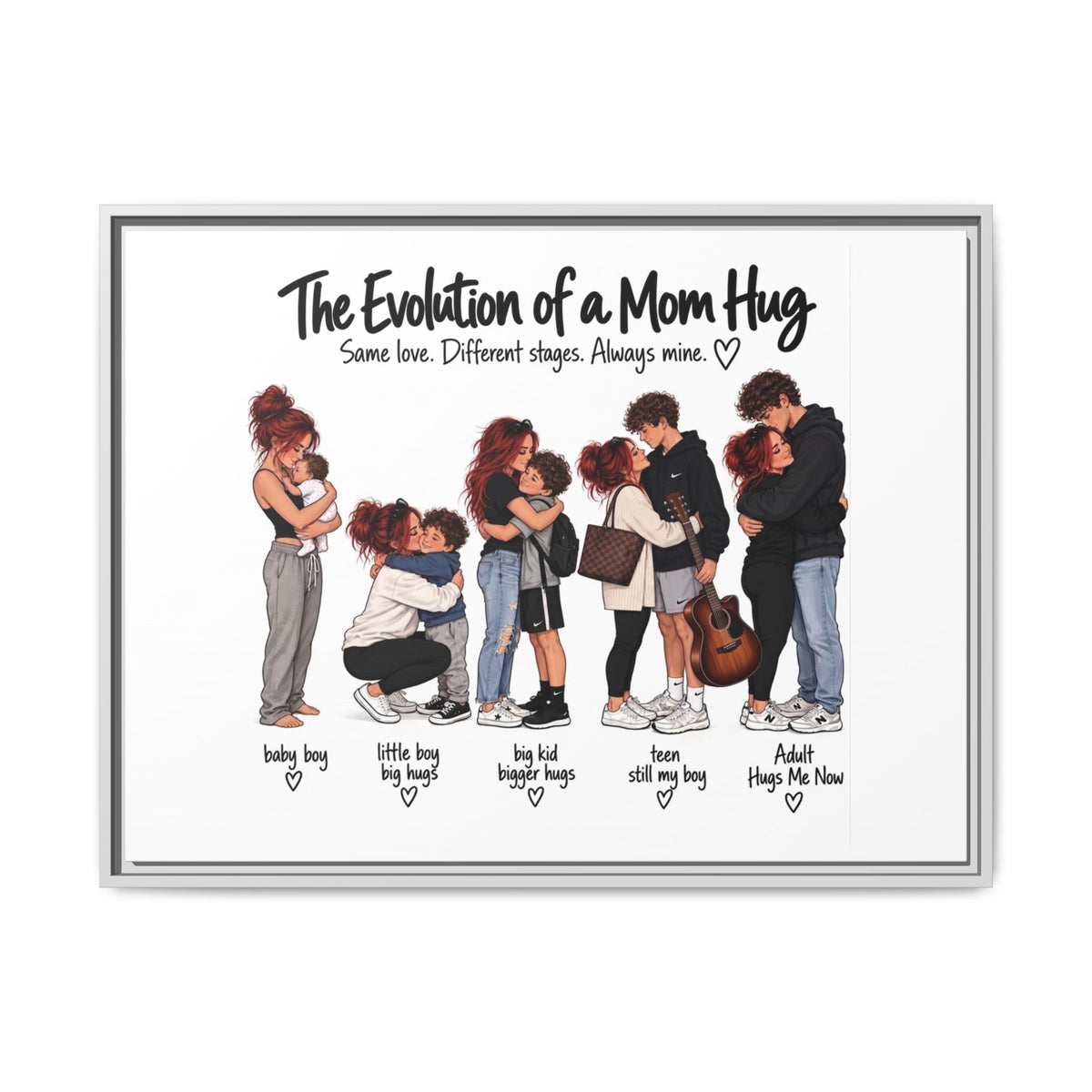 Framed Canvas Wall Art - "The Evolution of a Mom Hug Boy" Family Illustration