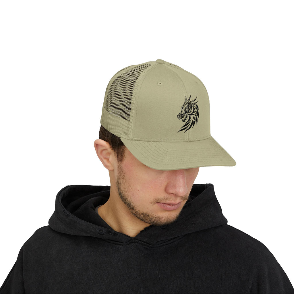 Trucker Cap — Black Tribal Dragon Snapback