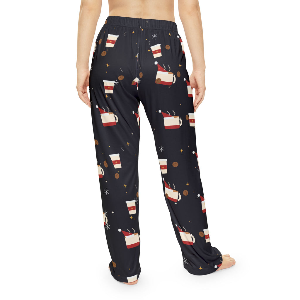 Santa Runs on Coffee Women's Christmas Pajama Pants - Charcoal — Funny Coffee Lover Lounge Pants, Holiday PJ Bottoms for Her