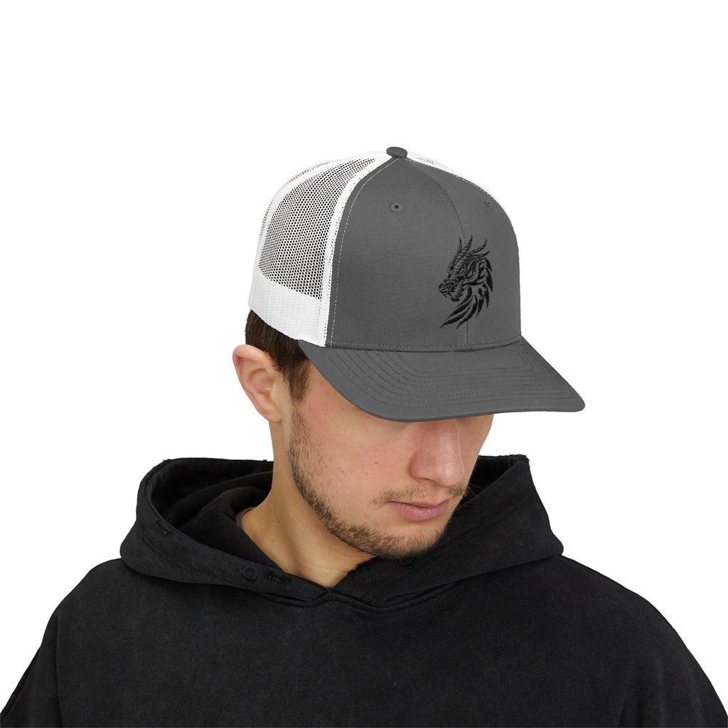 Trucker Cap — Black Tribal Dragon Snapback