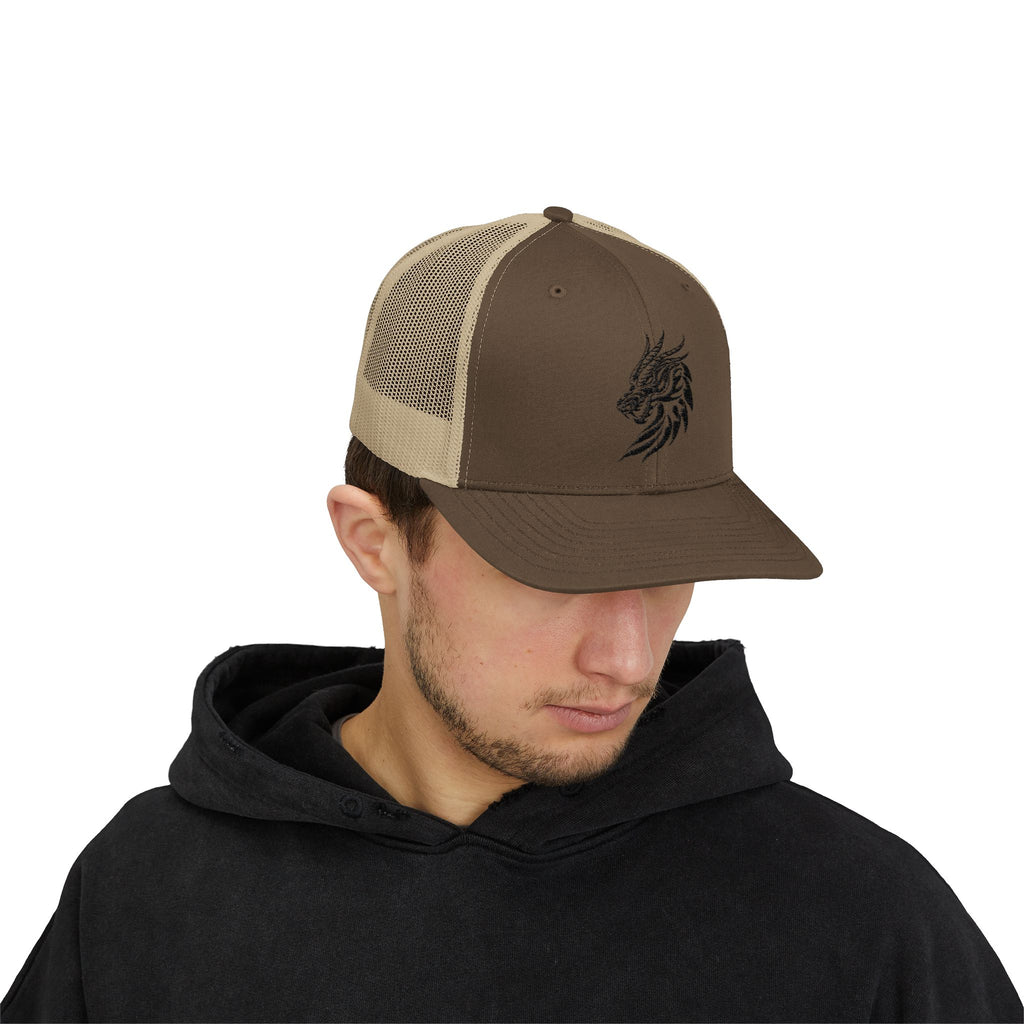 Trucker Cap — Black Tribal Dragon Snapback