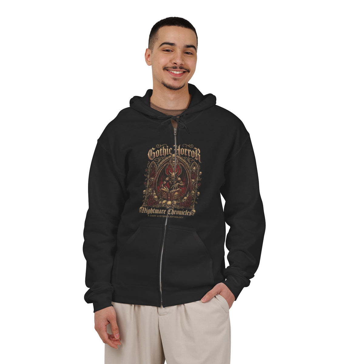 Zip Hoodie — Gothic 'God Be With You' Vintage Skull Design