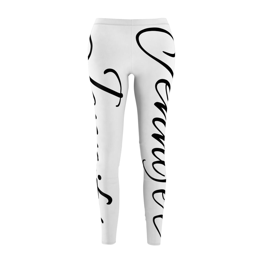 Script Name White Leggings — Stylish Calligraphy 'Savage' All-Over Print Leggings