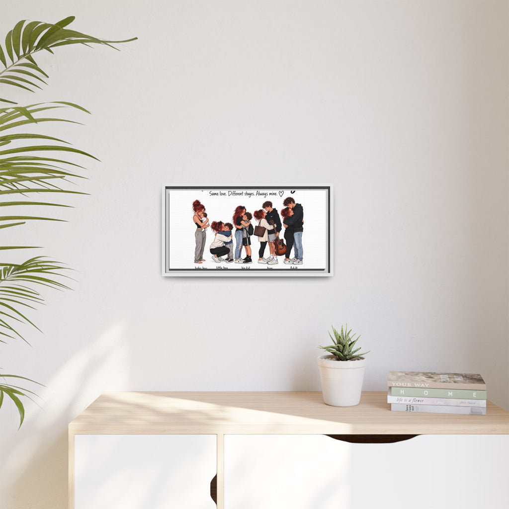 Framed Canvas Wall Art - "The Evolution of a Mom Hug Boy" Family Illustration