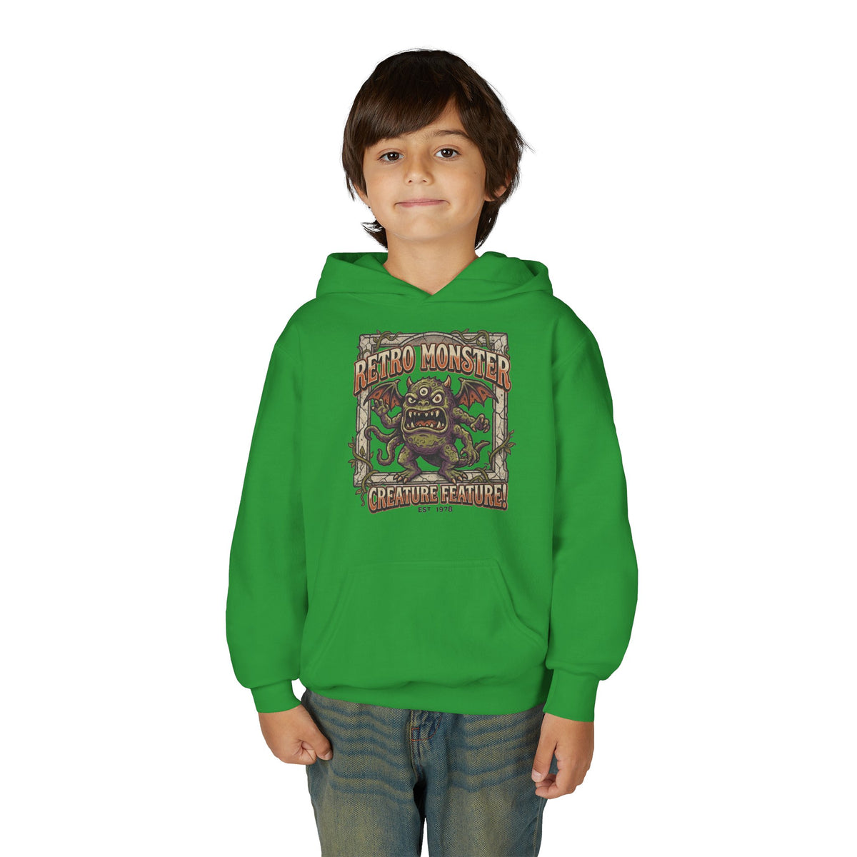 Youth Hoodie — "Retro Monster: Creature Feature" Graphic Pullover