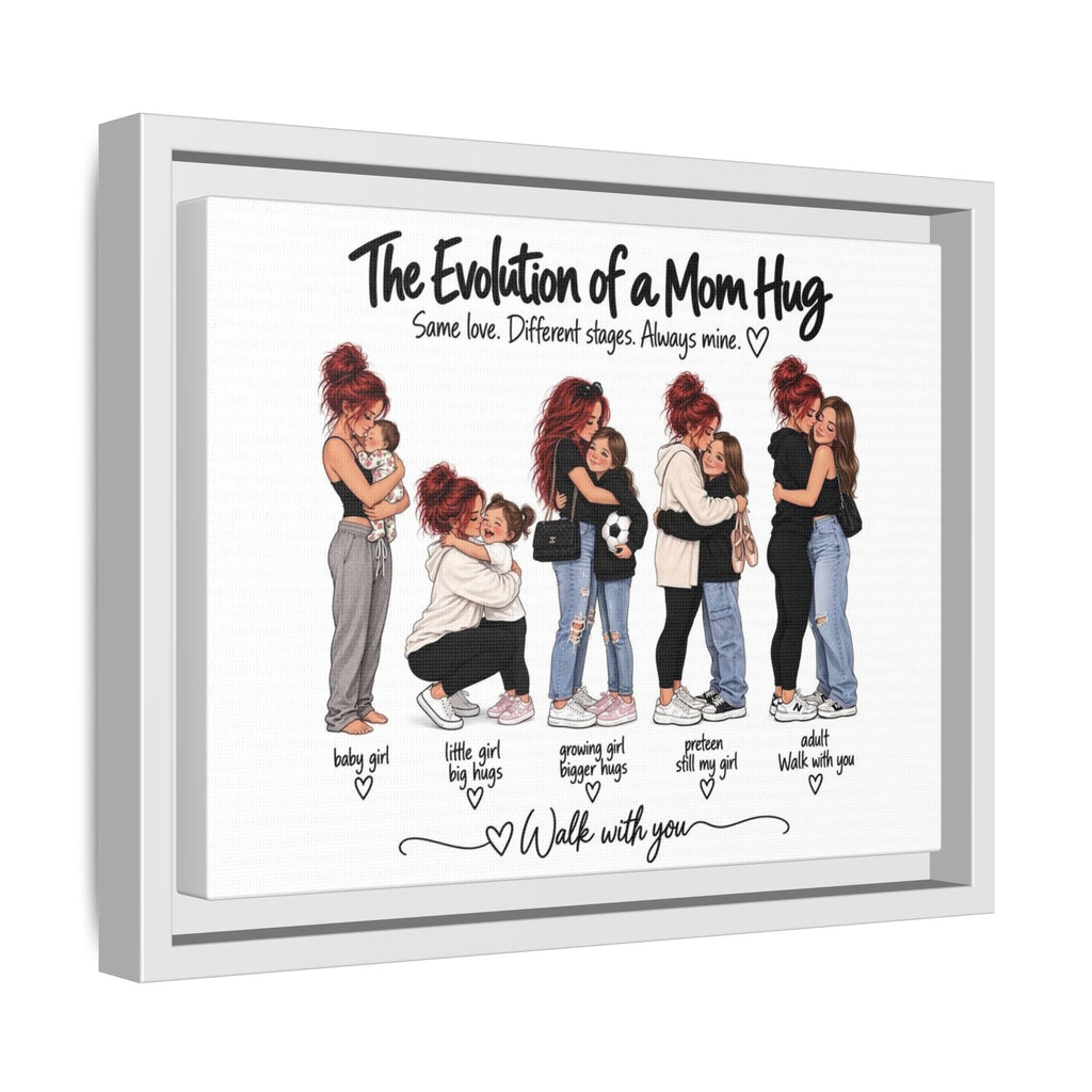 Framed Matte Canvas - "The Evolution of a Mom Hug Girl" Illustration (Mother & Daughter Stages)