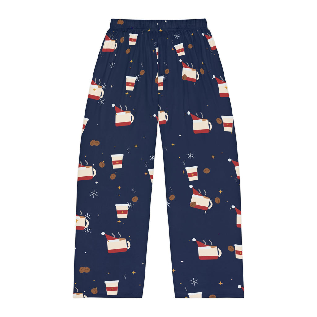 Santa Runs on Coffee Men's Christmas Pajama Pants - Navy — Funny Coffee Lover Lounge Pants, Holiday PJ Bottoms for Him