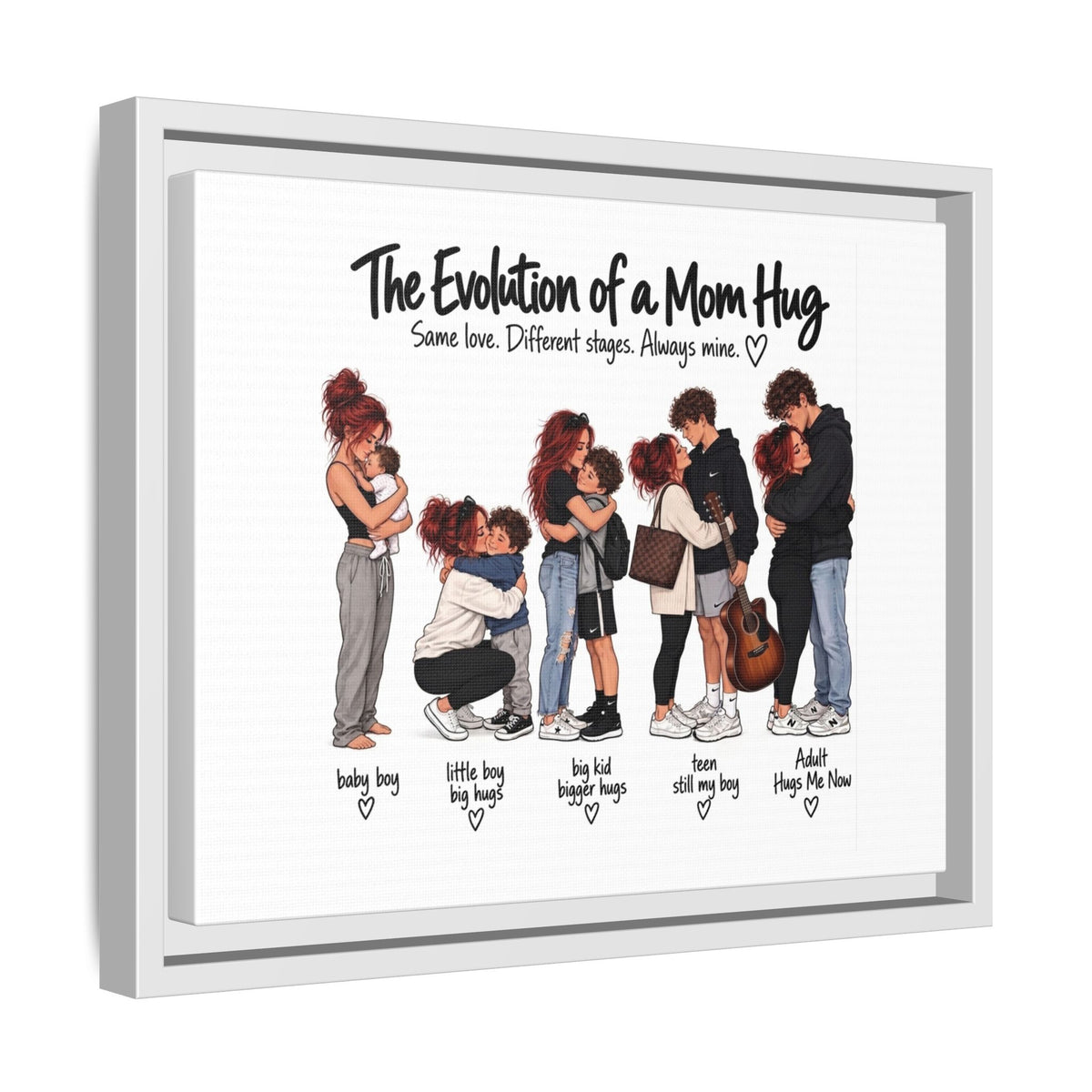 Framed Canvas Wall Art - "The Evolution of a Mom Hug Boy" Family Illustration