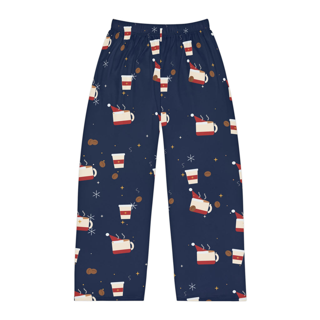 Santa Runs on Coffee Men's Christmas Pajama Pants - Navy — Funny Coffee Lover Lounge Pants, Holiday PJ Bottoms for Him