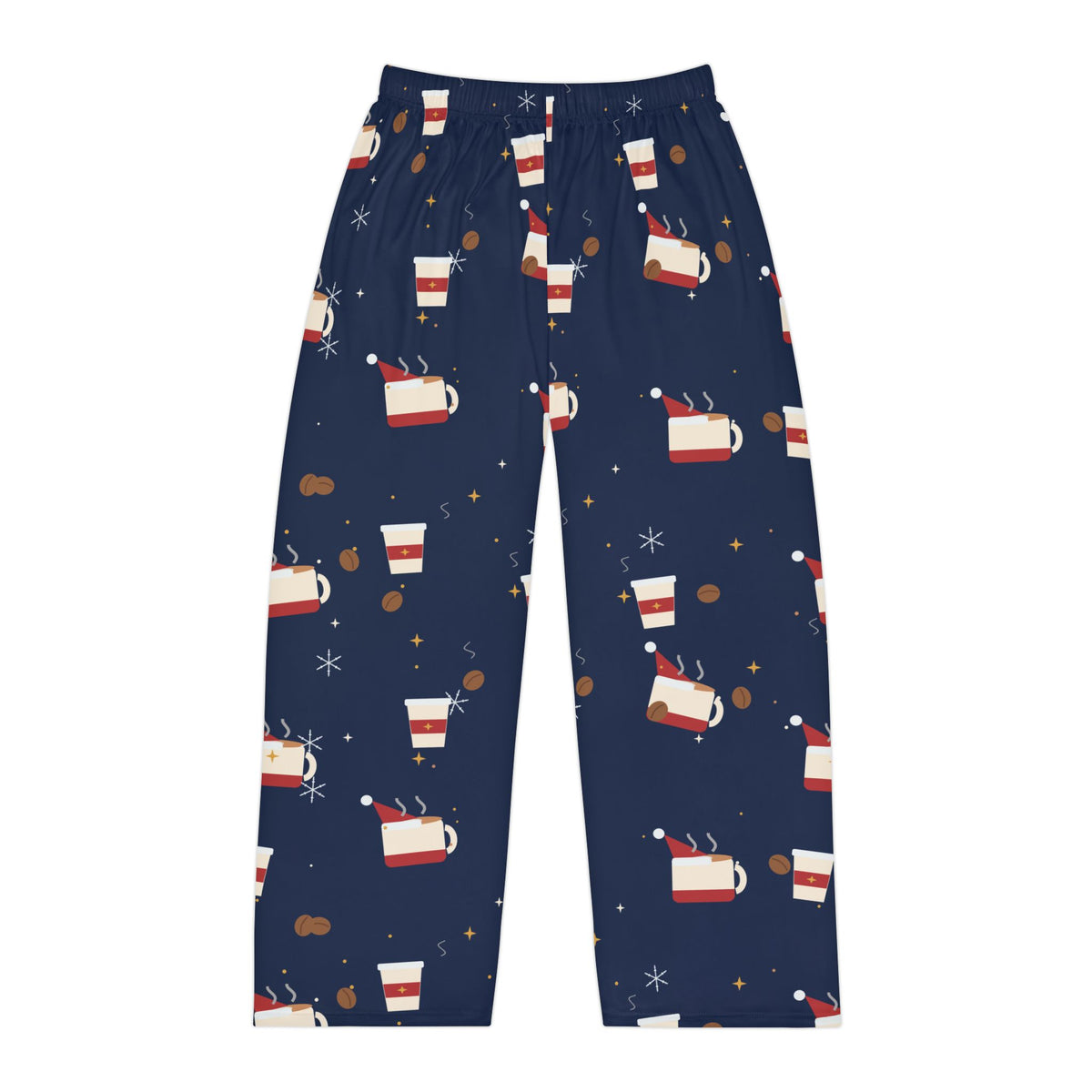 Santa Runs on Coffee Men's Christmas Pajama Pants - Navy — Funny Coffee Lover Lounge Pants, Holiday PJ Bottoms for Him