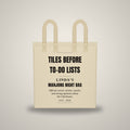Mahjong Night tote bag mockup — Tiles Before To-Do Lists design on a natural canvas tote