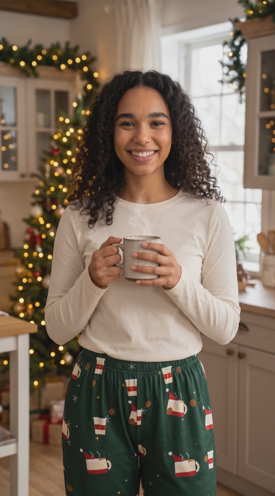 Santa Runs on Coffee Women's Christmas Pajama Pants — Funny Coffee Lover Lounge Pants, Holiday PJ Bottoms for Her