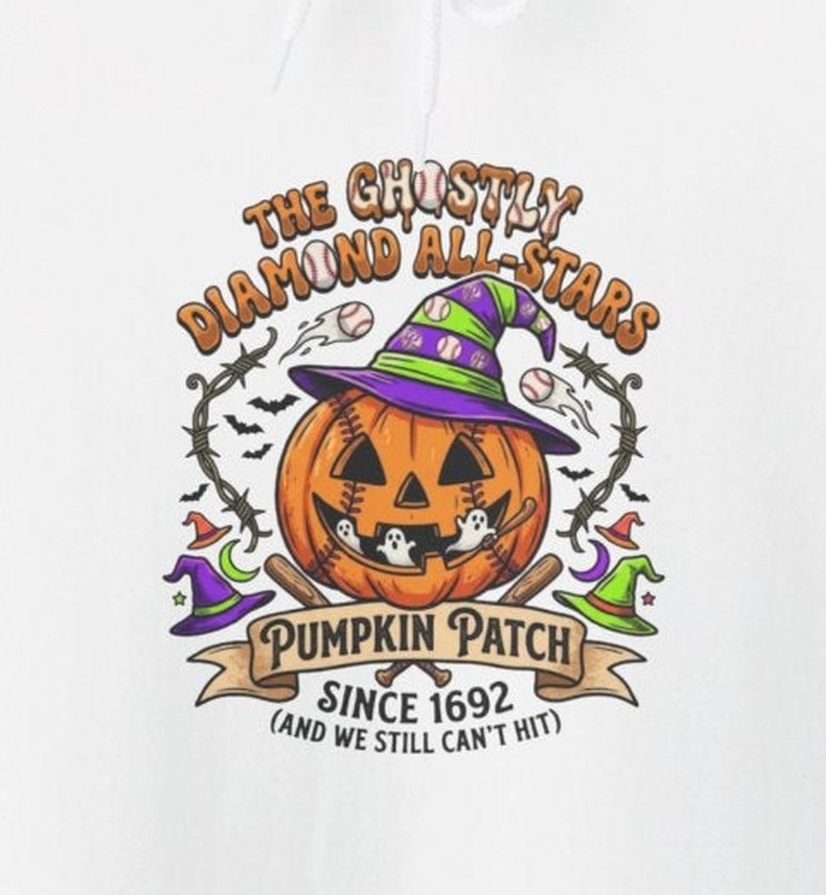 Halloween Pumpkin Patch Hoodie Trick or Treat design close-up